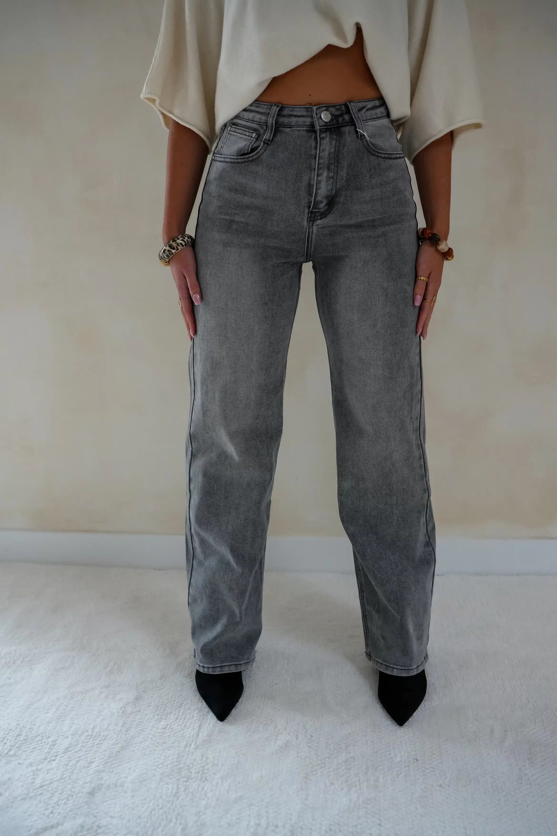 Wide-Leg Grey Denim